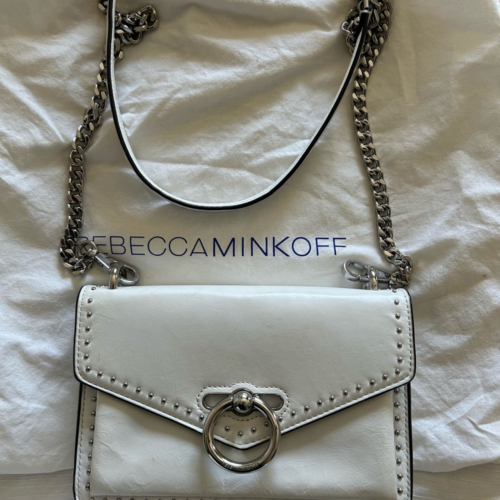 White leather Rebecca Minkoff Studded Ring-Accent Crossbody Bag - Picture 10 of 11